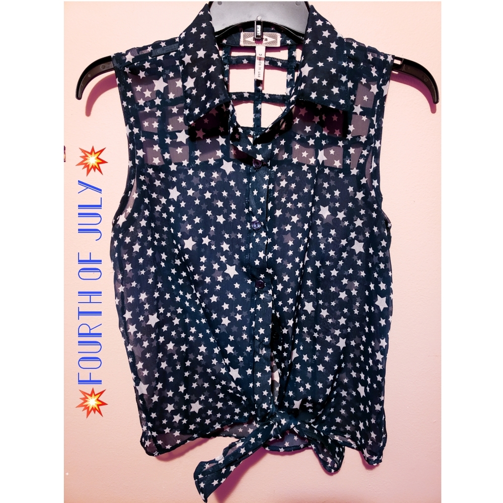 Blue Star Button Down Tank Top